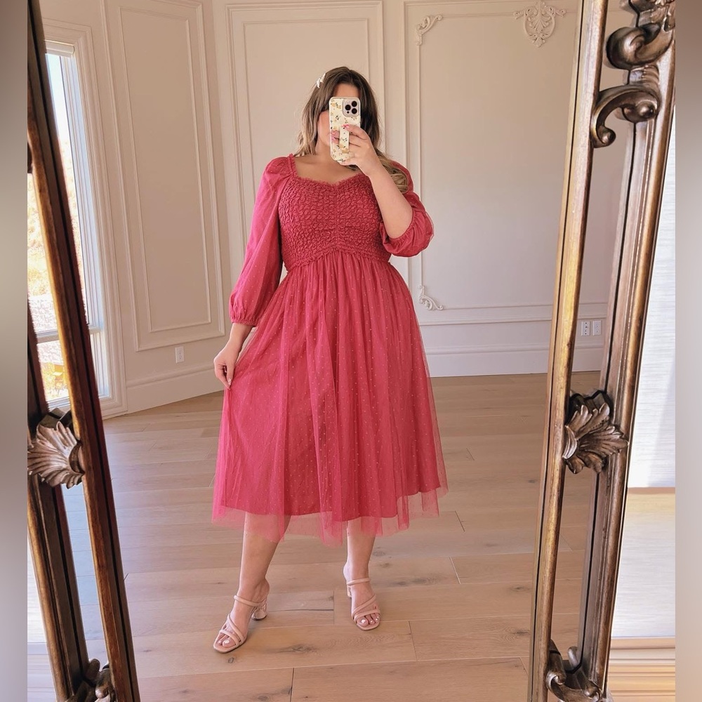 EUC JessaKae Love Spell Tulle Dress size 2x Pink Midi Dress